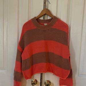 Aerie Orange and Brown Striped Sweater